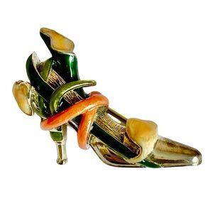 Vintage Signed Kenneth Jay Lane Enamel High Heel Calia Lily Shoe Brooch